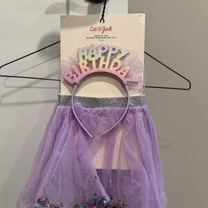 Cat & Jack Purple 'Happy Birthday' Headband and Tulle Skirt Set tutu